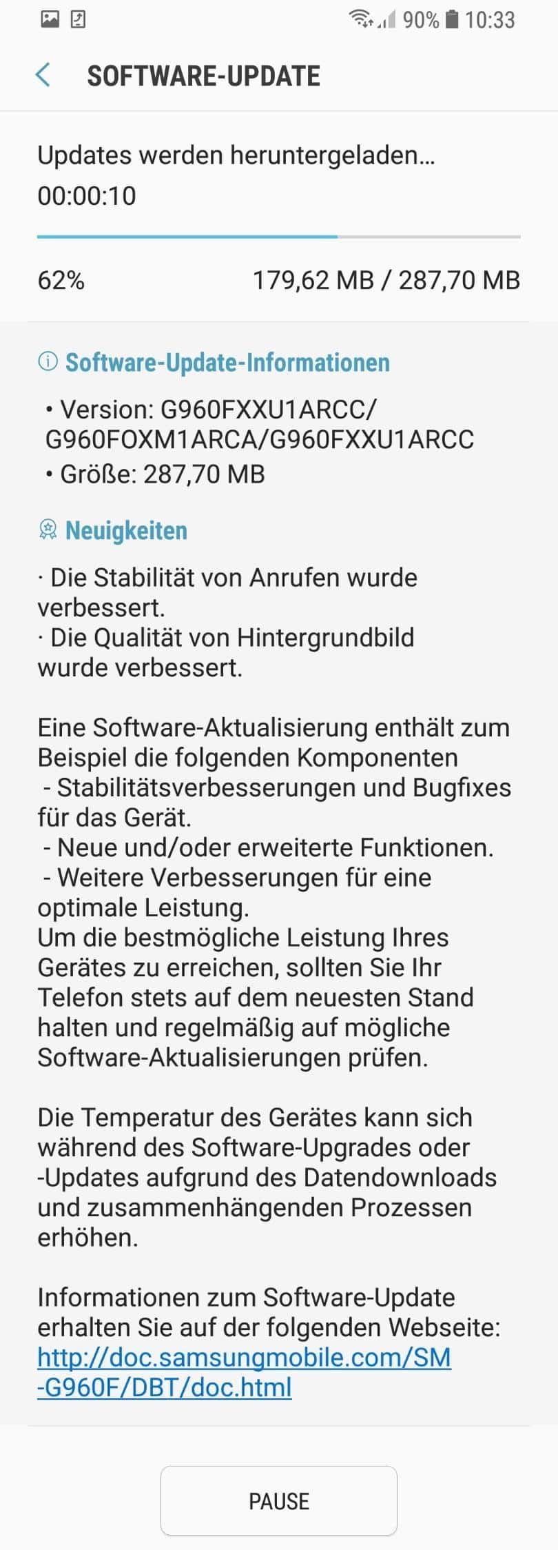 Galaxy S9 Update Changelog