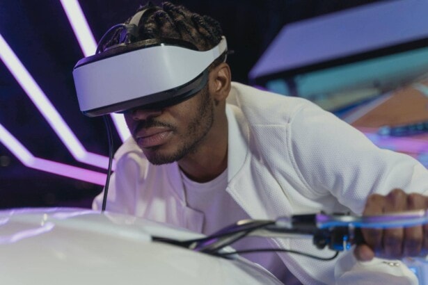 close up shot of a man playing virtual reality glasses