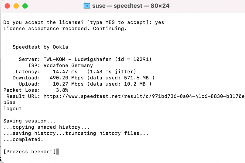 Speedtest by Ookla Alternative für macOS befindet sich direkt im Terminal