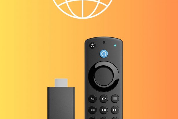 VPN-Symbol auf einer digitalen Illustration, die eine Weltkugel mit VPN-Text zeigt, auf orangefarbenem Verlauf im Hintergrund.