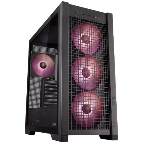 Leistungsstarker Gaming-PC mit RGB-beleuchteten Lüftern in einem schwarzen Gehäuse, ideal für High-End-Spiele und kreative Anwendungen.