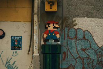 mario bros on the building art