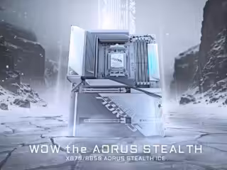 Modernes Intel-Mainboard in frostiger, gigantischer Winterlandschaft, innovative Technik, High-End Hardware, Gaming- und Streaming-Performance, AORUS Stealth ICE, Gaming-Computer, Gaming-Stream, Smart Home Technik, Hardware-Streaming.