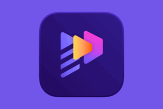 Multimedia Streaming App Icon mit Play-Symbolen in bunten Farben vor dunklem Hintergrund, passend für Smart Home, Streaming und Hardware-Konzepte, modern gestaltet.