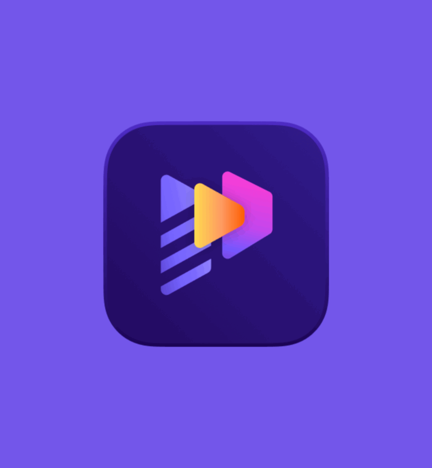 Multimedia Streaming App Icon mit Play-Symbolen in bunten Farben vor dunklem Hintergrund, passend für Smart Home, Streaming und Hardware-Konzepte, modern gestaltet.