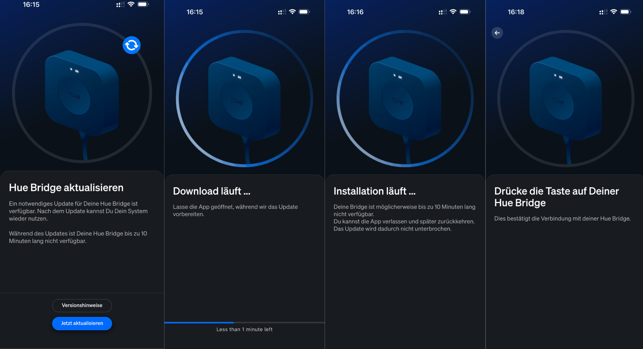 Hue Bridge Pro – die Migration, die mich fast erleuchtet hätte Hue Bridge Update bei der Smart Home Steuerung, Update läuft, technische Geräte werden aktualisiert, nahtlose Integration, moderne Smart Home Lösung.