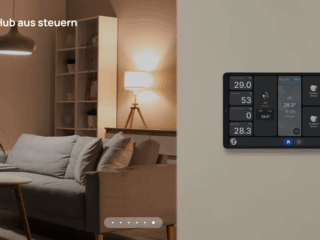Intelligentes Wandpanel für Heizung, Beleuchtung und Geräte im Wohnraum. Modernes Design, einfache Bedienung, kompatibel mit verschiedenen Smart Home Systemen.