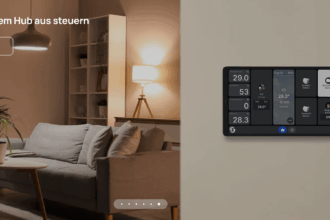 Intelligentes Wandpanel für Heizung, Beleuchtung und Geräte im Wohnraum. Modernes Design, einfache Bedienung, kompatibel mit verschiedenen Smart Home Systemen.