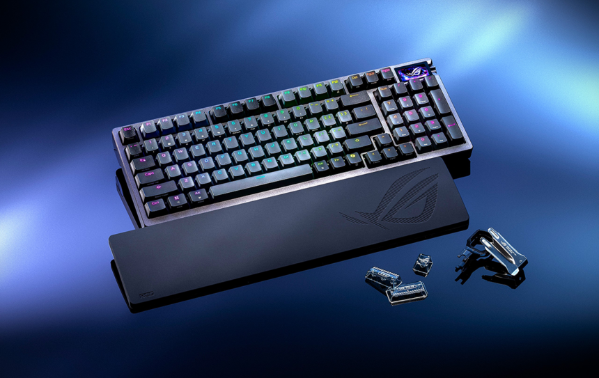 Hochwertiges Gaming-Keyboard mit RGB-Hintergrundbeleuchtung, Handgelenksauflage und ergonomischem Design, ideal für Gaming und Streaming, bietet Komfort und präzise Steuerung.