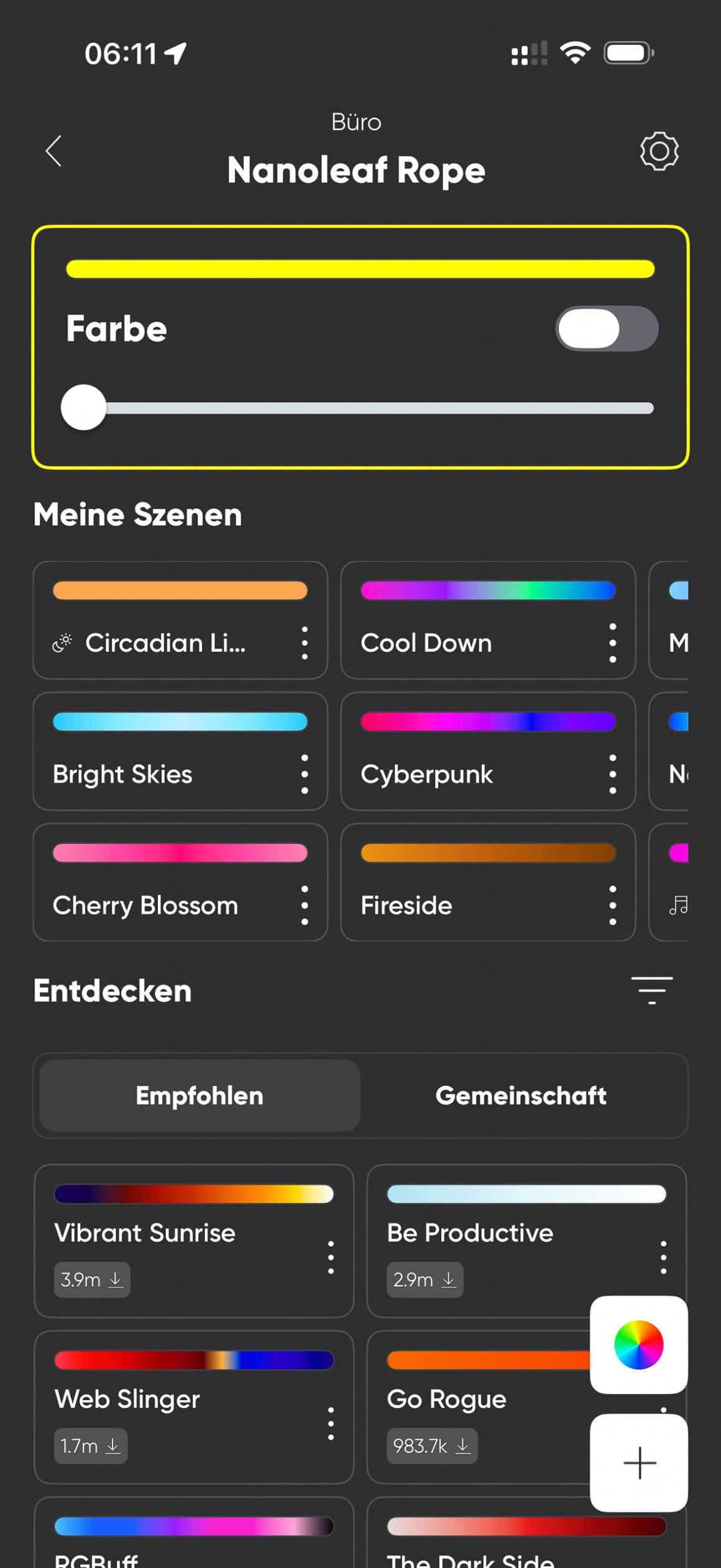 IKEA SKÅDIS + Nanoleaf Rope: Hübscher Unfug für 70 Euro Nanoleaf App Szenenauswahl für das Rope Light: Cyberpunk, Cherry Blossom, Fireside und mehr