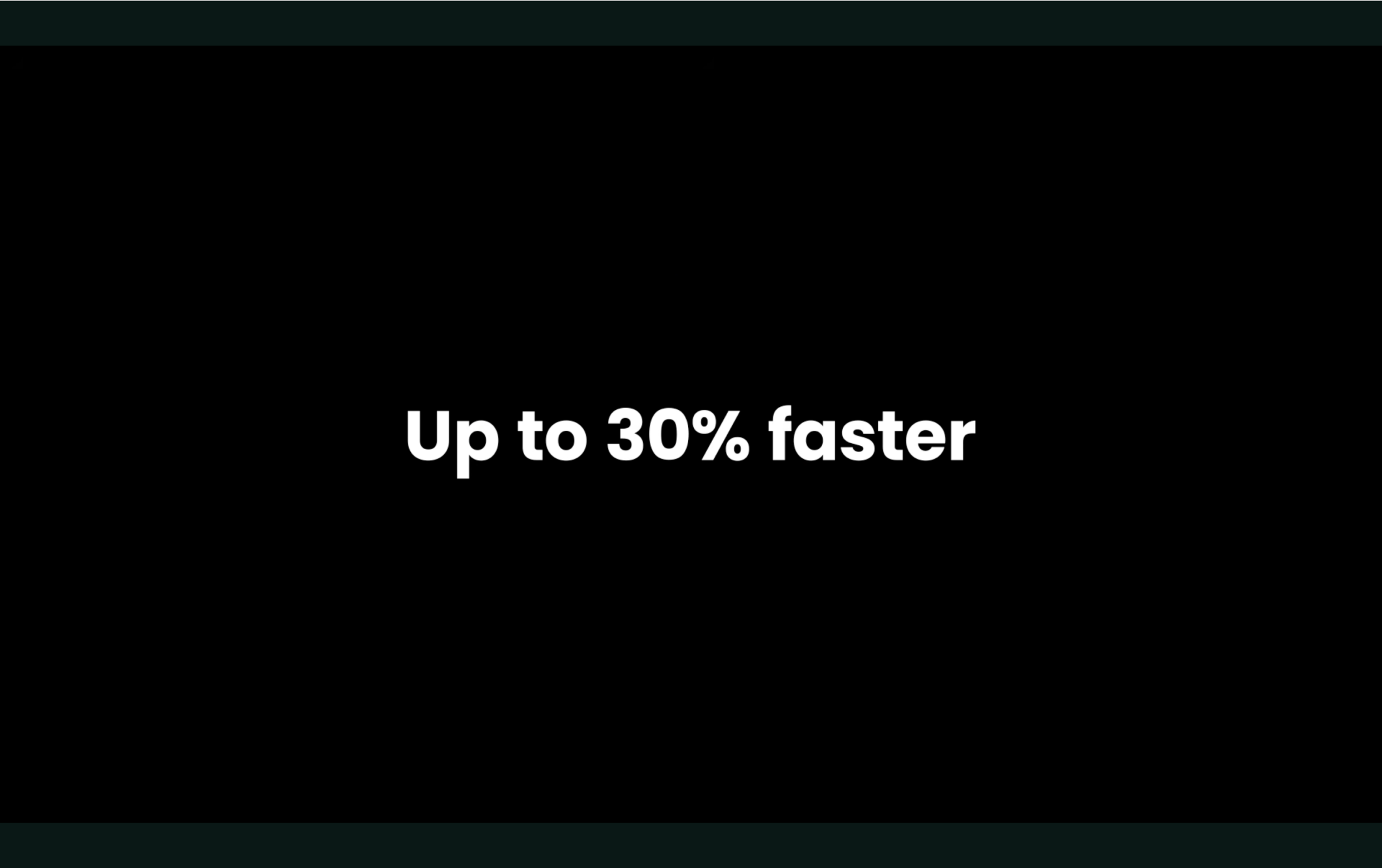 Surfsharks Marketing-Claim Up to 30 percent faster auf schwarzem Hintergrund
