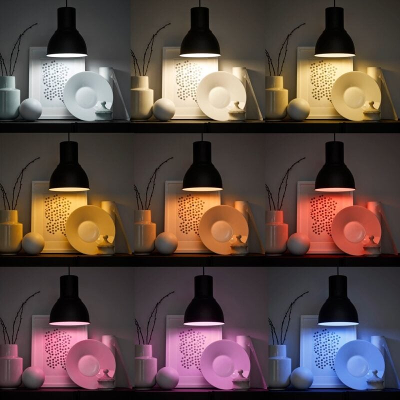 IKEA Matter Smart Home Lineup mit Kajplats Glühbirnen in verschiedenen Farben