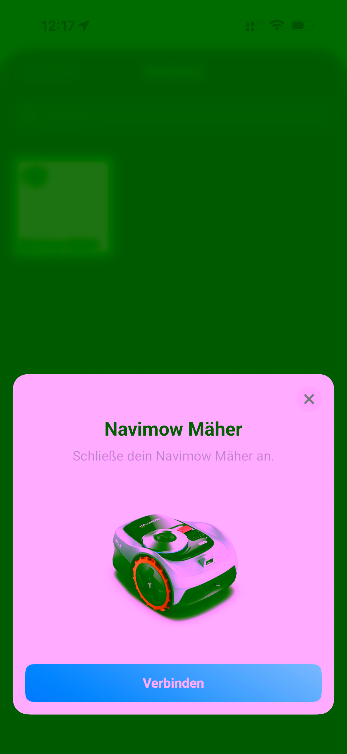 Navimow i208 LiDAR in der Athom-Homey-App, eigene Praxis-Aufnahme.
