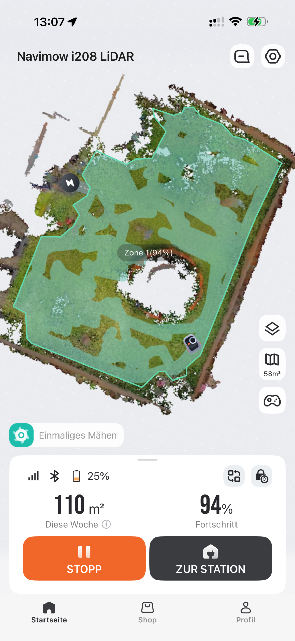 Navimow i208 LiDAR im Test: Ich habe gegen den Mähroboter gewettet und verloren Navimow App: fertige Karte nach dem ersten Mähen