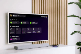 Homey Android TV App auf einem Fernseher mit Favoriten-Ansicht
