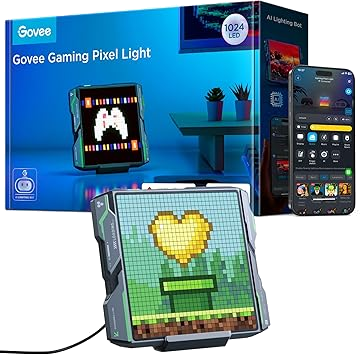 Govee Pixel Licht Gaming Quadrat, 32×32 RGB Pixel Art LED Panel mit AI-fähig, DIY-Funktion mit 150 Szenenmodi und 10 Musikmodi, 30fps/s, Arbeiten Sie mit Alexa und Google Assistant für das Spielzimmer