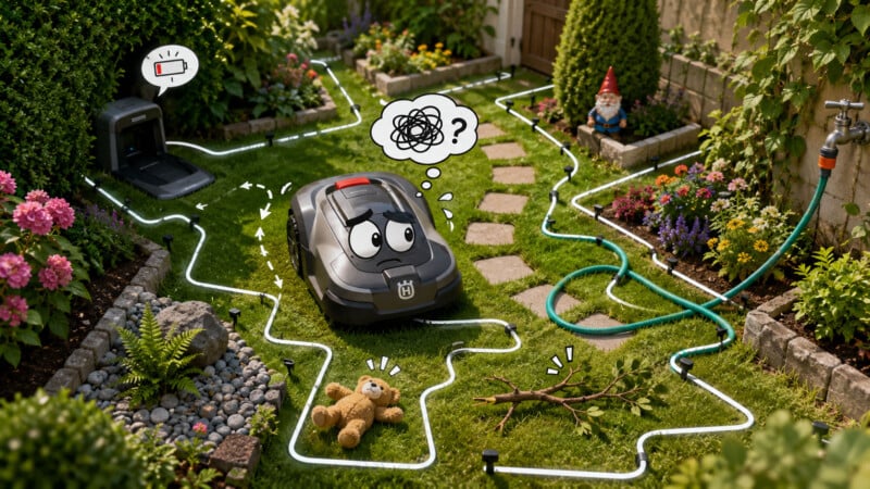 verwirrter roboter im gartenlabirynth &bull; techboys.de