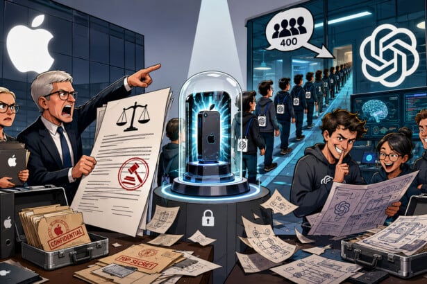 Apple verklagt OpenAI: Comic mit wütendem Apple-Chef, eingesperrtem iPhone und 400 Überläufern zum OpenAI-Logo
