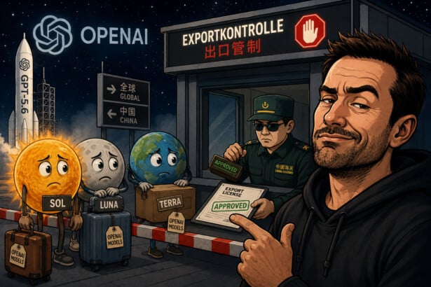 GPT-5.6 an der Exportkontrolle: Sol, Luna und Terra warten mit gepackten Koffern auf die Freigabe