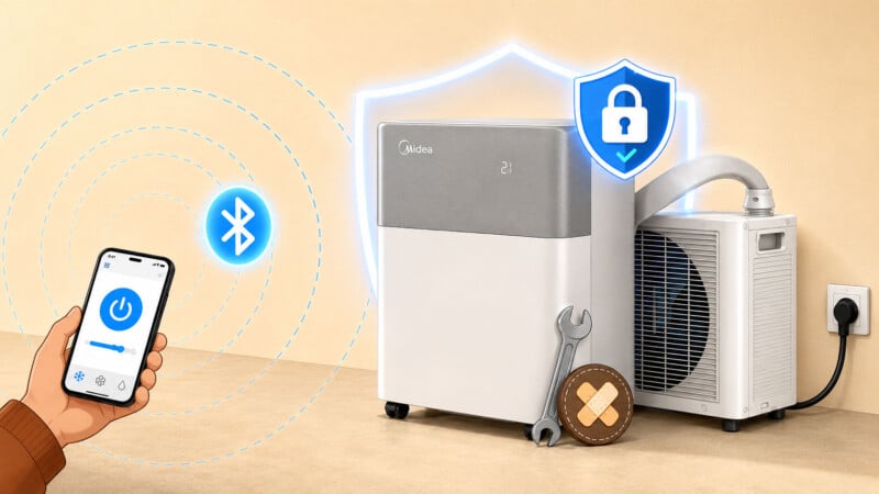 PortaSplit Sicherheitslücke: Nachbar steuert die Midea-Klimaanlage per Bluetooth, Illustration