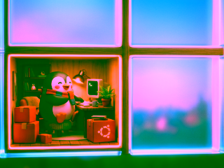Linux unter Windows: Tux als Untermieter im Windows-Fenster, Illustration