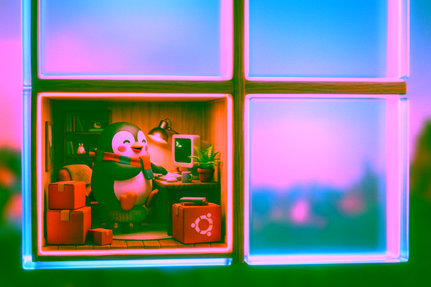 Linux unter Windows: Tux als Untermieter im Windows-Fenster, Illustration