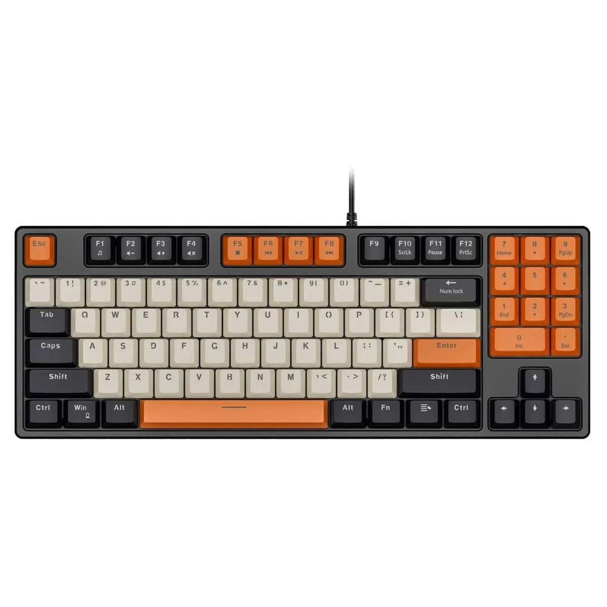 Kombinierte Tastatur mit Orange-weißen Keycaps, ideal für Gaming und Büroarbeit.
