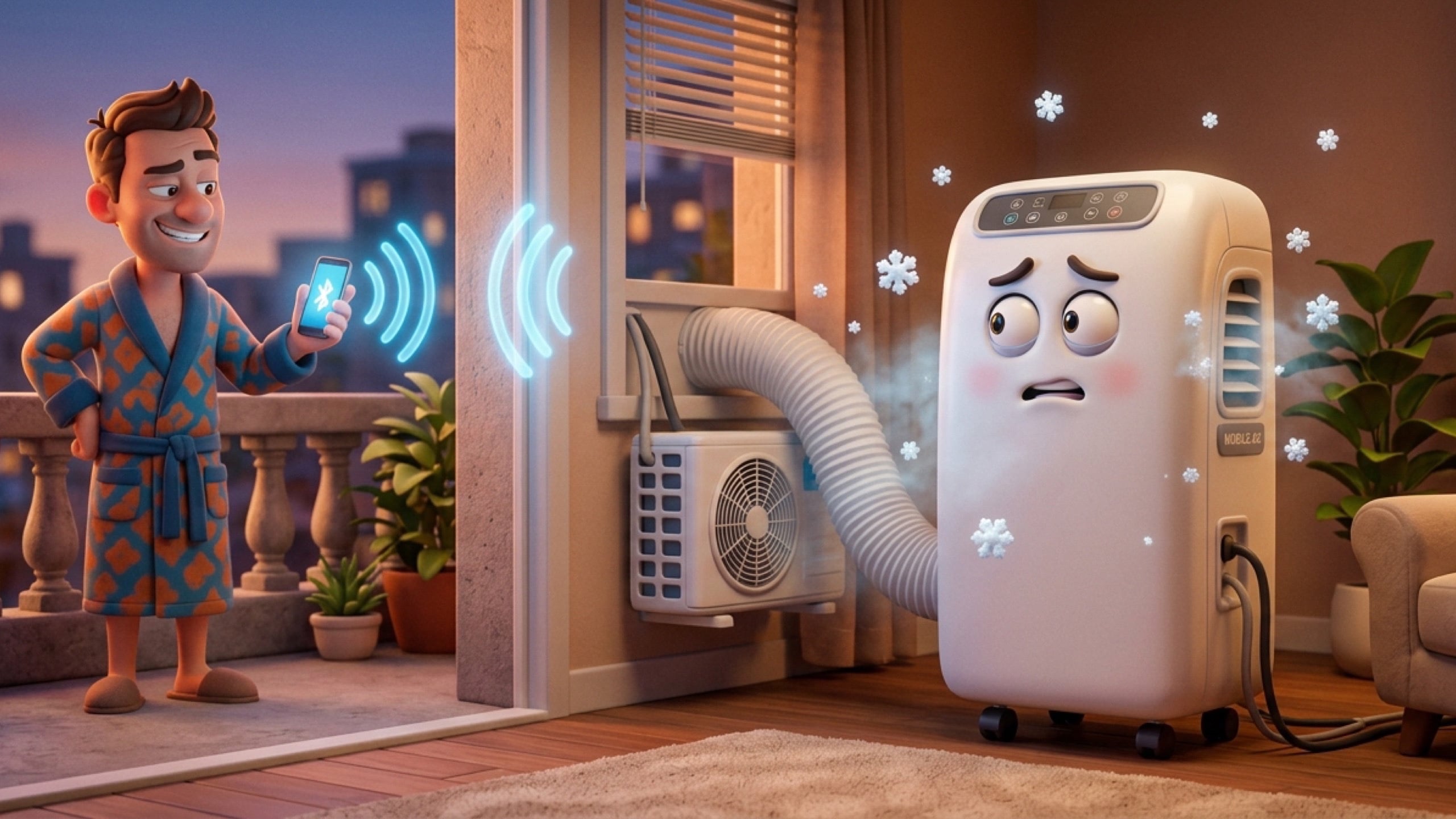 PortaSplit-Sicherheitslücke: Jeder in Bluetooth-Reichweite kann deine Klimaanlage steuern, Midea bessert nach PortaSplit Sicherheitslücke: Nachbar steuert die Klimaanlage per Bluetooth, Illustration
