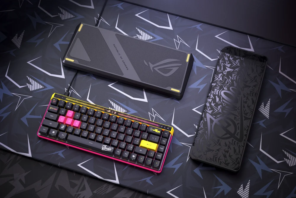 Ich hab‘ keine Ahnung, wer ZywOo ist – aber seine Tastatur ist verdammt bunt Schwarze Gaming-Tastatur mit bunten Tastenkappen und RGB-Beleuchtung, passend für Gaming-Setups.
