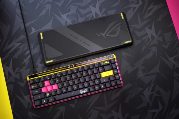 Gaming-tastatur mit bunten keycaps, PC Gaming-Schreibtisch, mechanisches Keyboard, Gaming-Zubehör, RGB-Keycaps, Gamer-Tastatur, Keycaps für Gaming, dedizierte Tastatur, Enthusiasten, Keyboard-Zubehör.