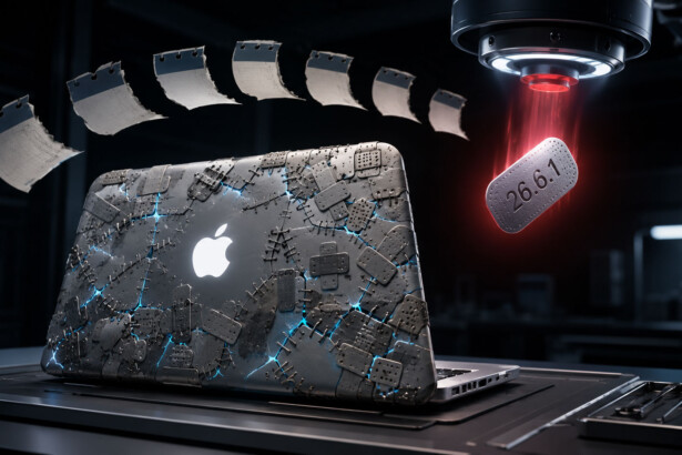 macOS 26.6.1 Sicherheitsupdate: MacBook mit symbolischer Darstellung der Bildschirmfreigabe-Lücke
