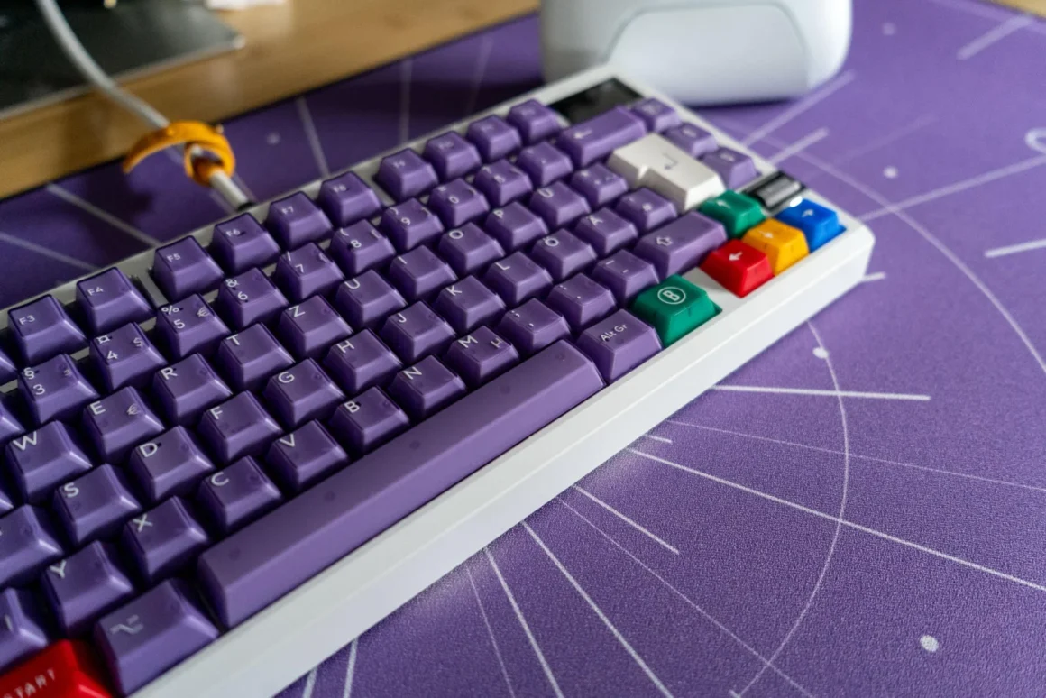 Hall-Effekt-Tastatur und TMR erklärt: Was der Magnet-Hype kann Purple mechanische Tastatur mit bunten Tasten für Gaming und Schreibarbeiten.