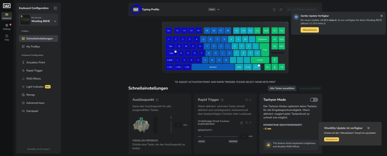 Wooting 80HE Test: Hall-Effect trifft Rapid Trigger – Gaming und Custom vereint? Keyboard-konfiguration, gaming-tastatur, RGB-beleuchtete keycaps, mechanische Tastatur, technische einstellung.