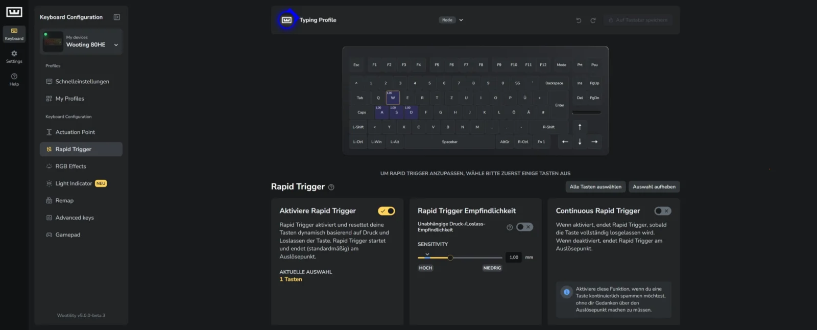 Wooting 80HE Test: Hall-Effect trifft Rapid Trigger – Gaming und Custom vereint? Grobe Tastatur-Konfiguration mit anpassbaren Tasten und RGB-Beleuchtung, ideal für Gaming- und Büroanwendungen.