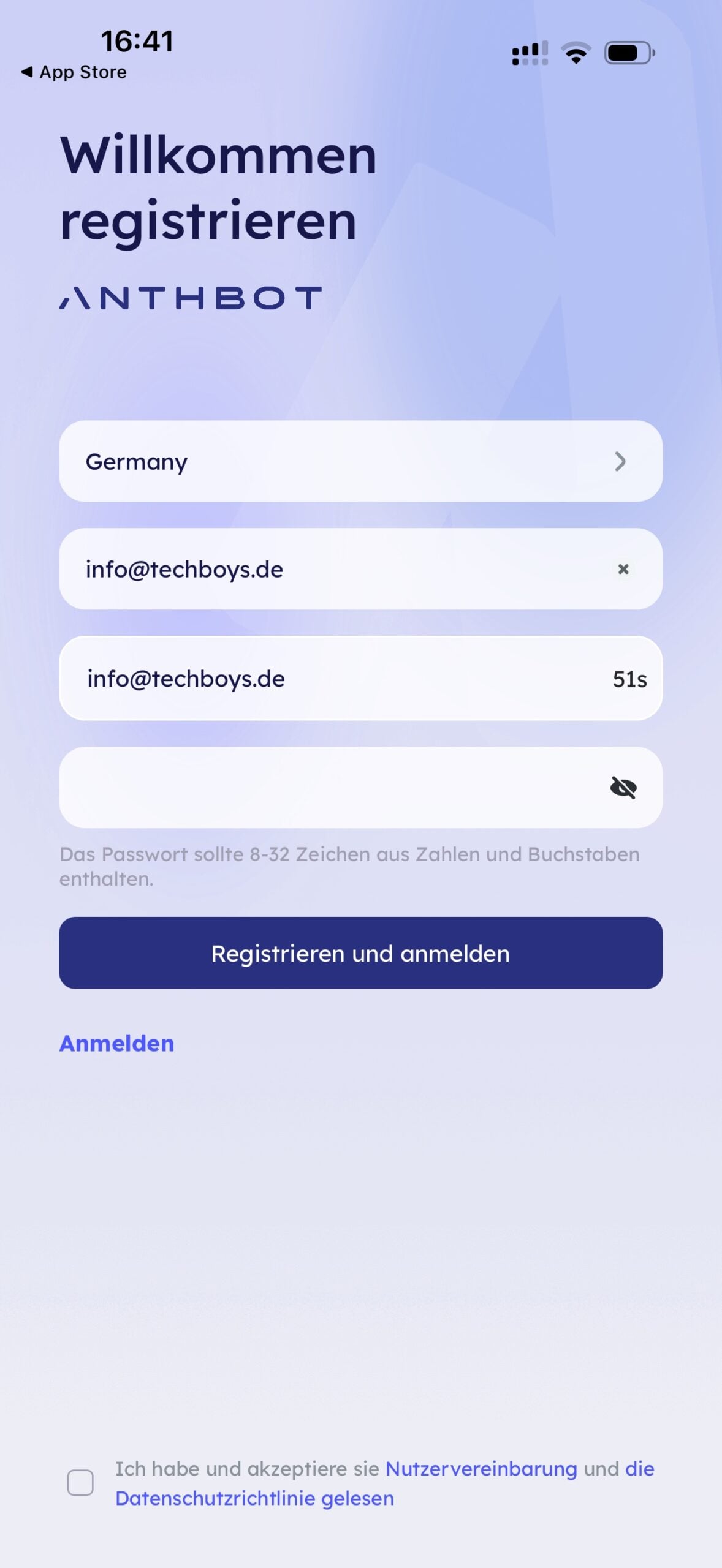 ANTHBOT App Registrierung auf Deutsch
