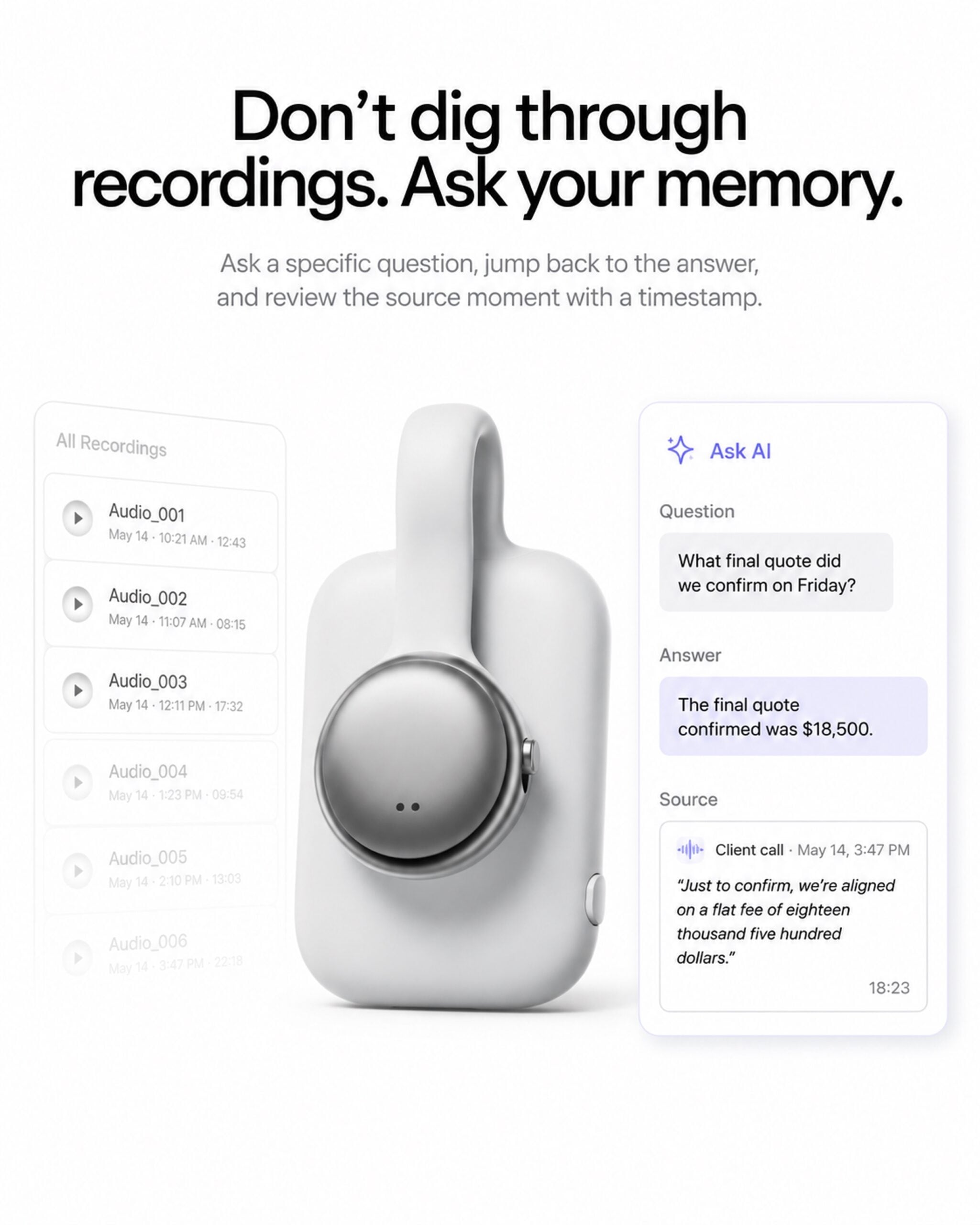 Ask AI in der SwitchBot MindClip App: Suche in alten Gesprächen per Frage