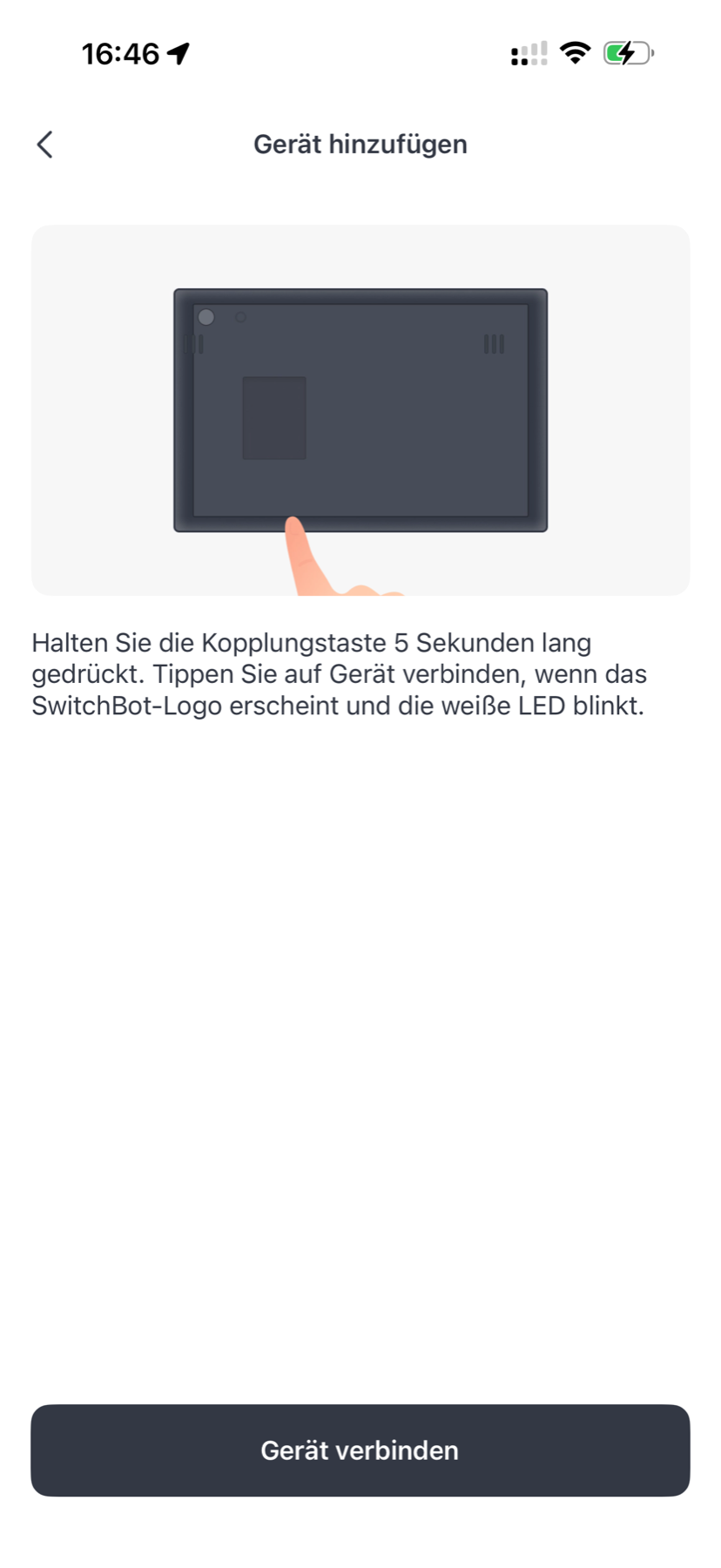 SwitchBot Wetterstation Test: Schönes E-Ink, winzige Schrift, zickige App Kopplungsanleitung in der SwitchBot-App: Taste fünf Sekunden halten, bis das SwitchBot-Logo erscheint