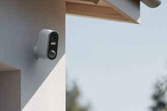 Homematic IP Kamera Update: Die Akku-Außenkamera HmIP-COR an einer Hauswand, sie braucht bis 22. September 2026 neue Firmware (Bild: eQ-3)