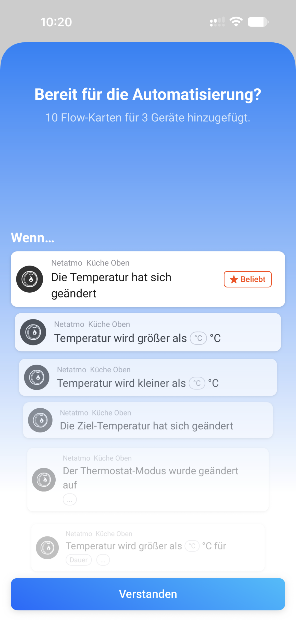 Netatmo Heizkörperthermostat Test: Endlich Matter, aber nur mit Hub Homey Flow-Karten für das Netatmo Heizkörperthermostat ORIGINAL: Temperatur und Zieltemperatur