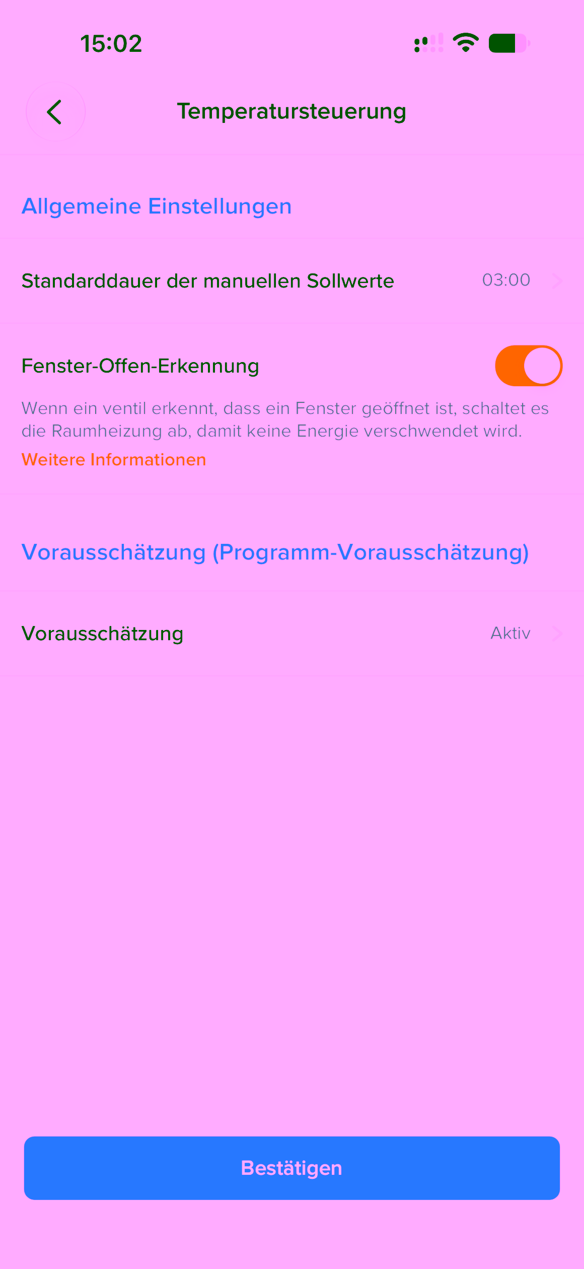 Netatmo Heizkörperthermostat Test: Endlich Matter, aber nur mit Hub Home+Control Temperatursteuerung: manuelle Sollwerte gelten drei Stunden, Fenster-offen-Erkennung und Vorausschätzung aktiv