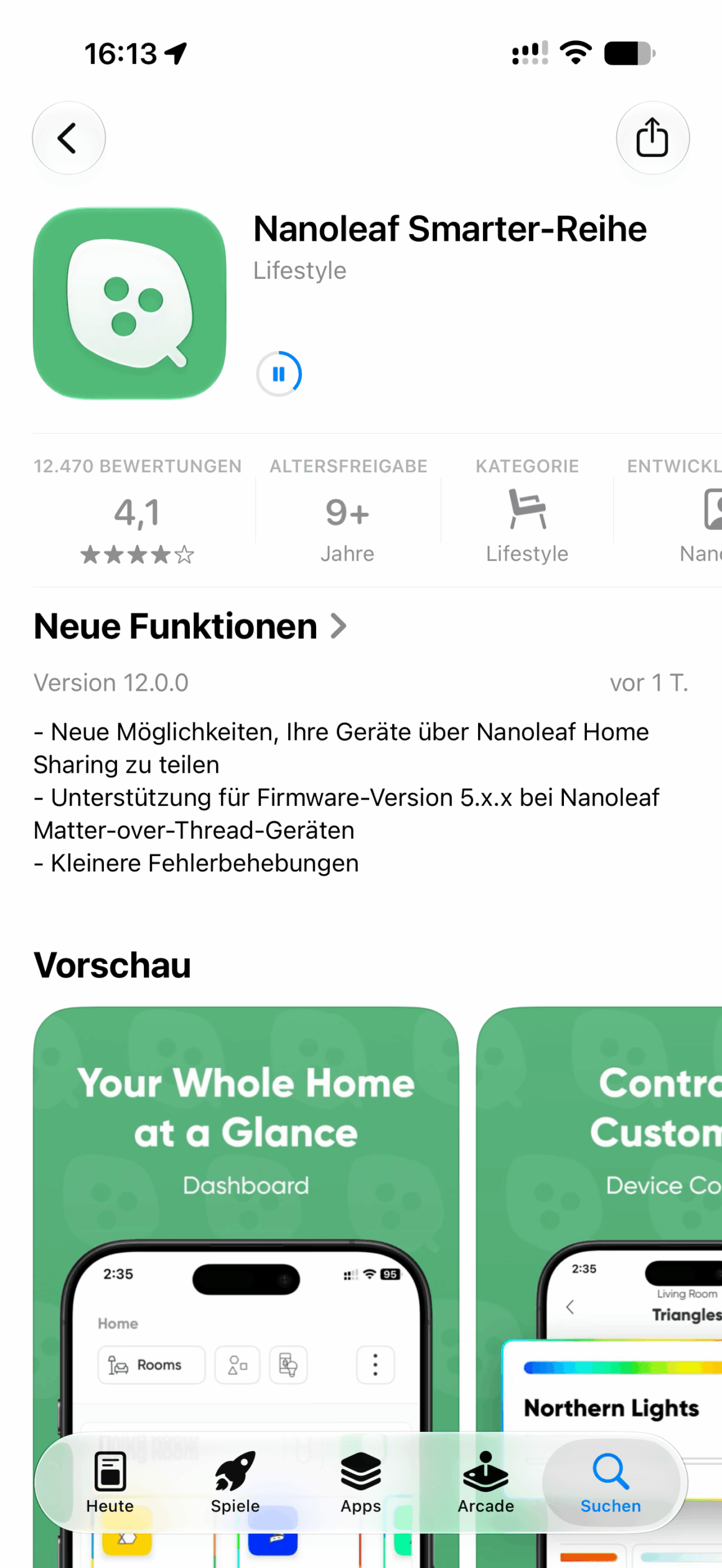 Nanoleaf Adaptive Lighting: Ist die Firmware 5.1.45 schon da? Nanoleaf-App im App Store: Version 12.0.0 mit Unterstützung für Firmware 5.x.x bei Matter-over-Thread-Geräten, Update läuft