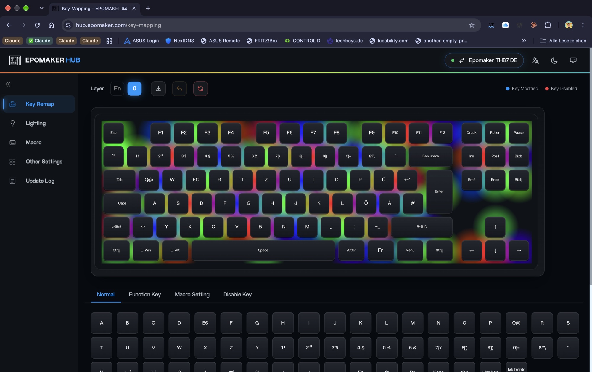 Epomaker TH87 Test: 100 Euro, deutsches Layout, und mir fehlt nichts hub.epomaker.com in Chrome am Mac: die Epomaker TH87 DE wird mit deutschem Layout erkannt