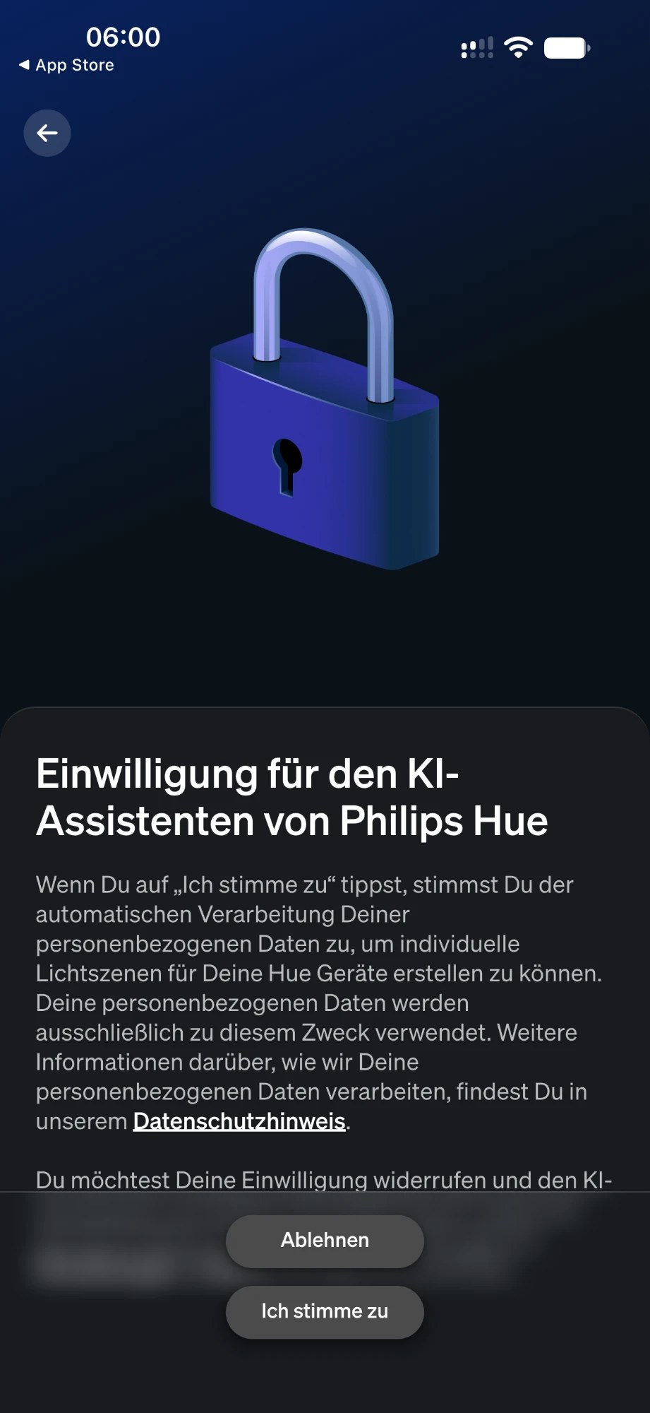 Einwilligung für den KI-Assistenten von Philips Hue: Verarbeitung personenbezogener Daten, Schloss-Grafik