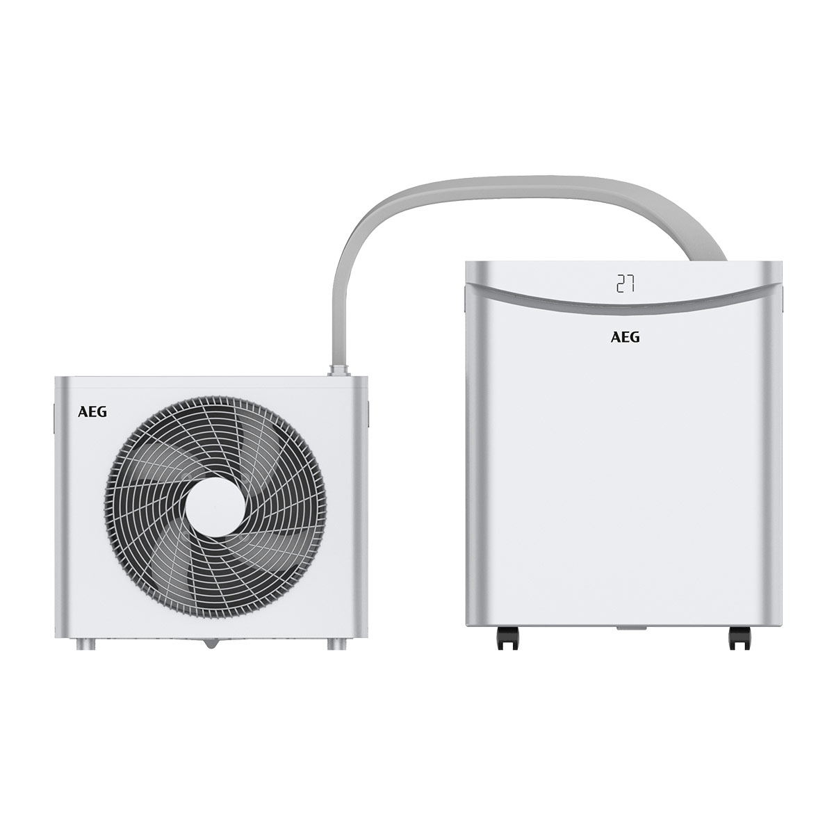 AEG Roomovi: Die PortaSplit bekommt Konkurrenz, 9,5 Kilo leichter AEG Roomovi White, Innen- und Außengerät als Produktbild aus dem Prosatech-B2B-Shop