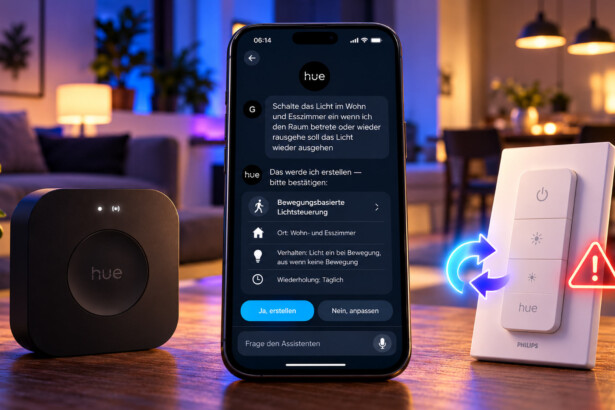 Hue KI-Assistent ausprobiert: Philips Hue App mit Benutzerdefiniertem KI-Verhalten neben der Bridge Pro