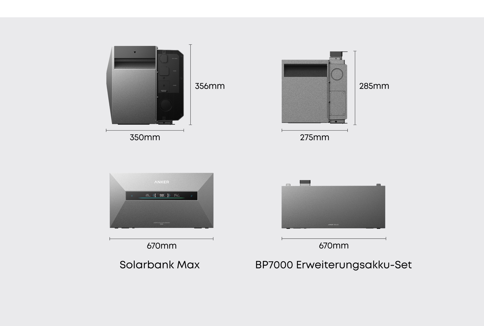 Anker Solarbank Max: 10.000 Watt Solar, aber kein Balkonkraftwerk Anker Solarbank Max: Maßzeichnung von Hauptgerät und BP7000-Erweiterungsakku