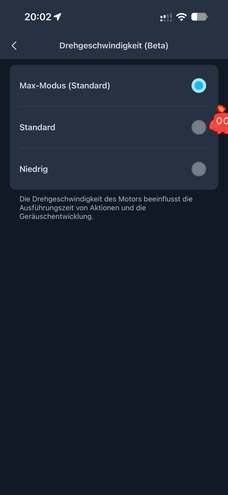 SwitchBot-App: Drehgeschwindigkeit (Beta) mit Max-Modus als Standard, dazu Standard und Niedrig