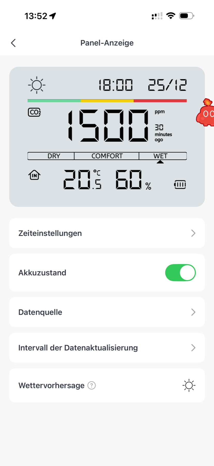 SwitchBot Meter Pro CO2 Test: Der Sensor, der einen sanft zum Lüften erzieht Einstellungen der Panel-Anzeige: Zeit, Akkuzustand, Datenquelle, Intervall und Wettervorhersage